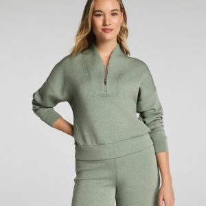 SPANX AirEssentials? Shawl Collar Half Zip | Sage Brush Heather