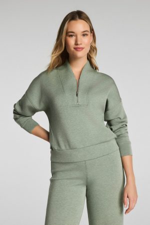 SPANX AirEssentials? Shawl Collar Half Zip | Sage Brush Heather