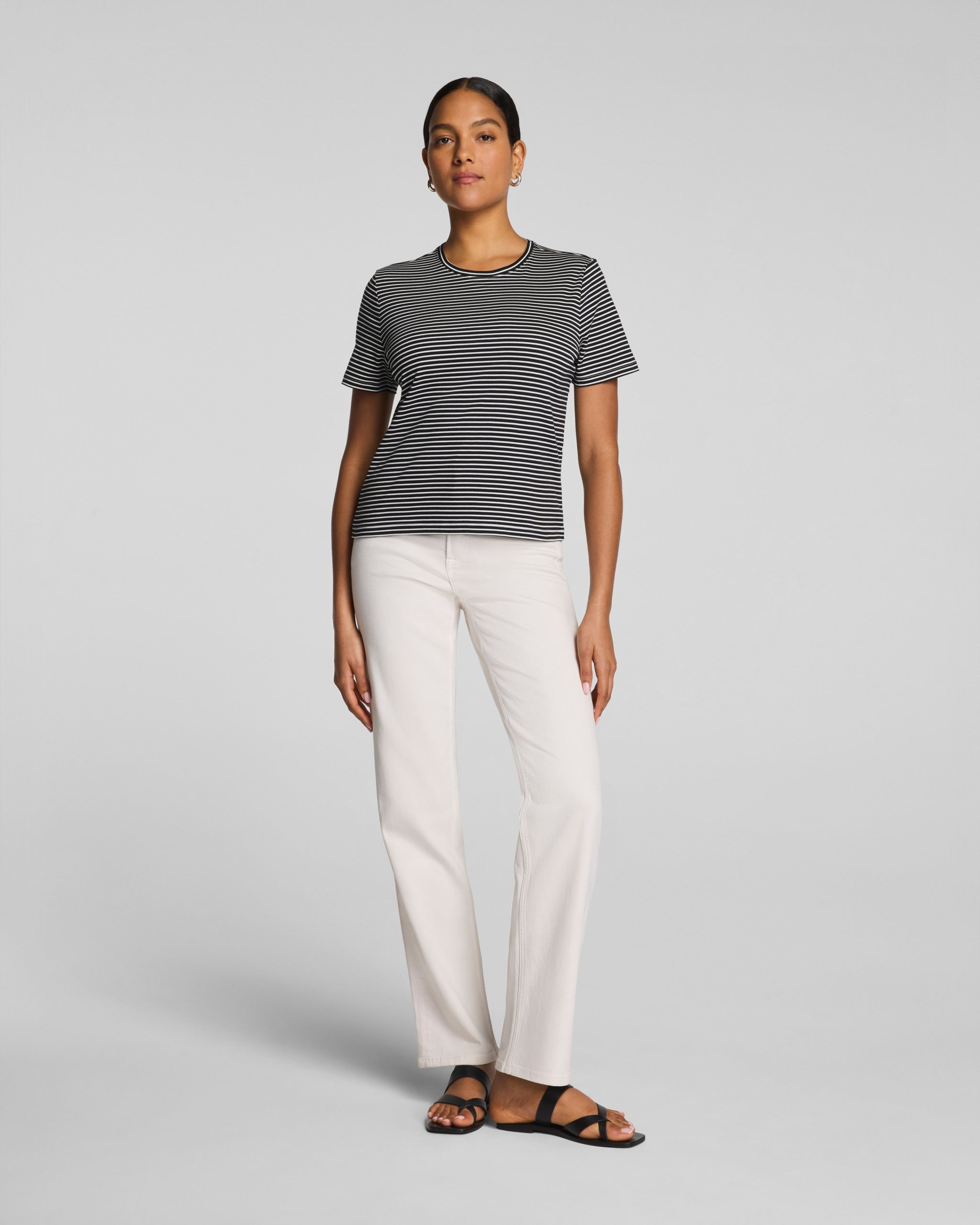 SPANX? Lightweight Cotton Crewneck Tee | Classic Black/Linen Stripe - Image 4