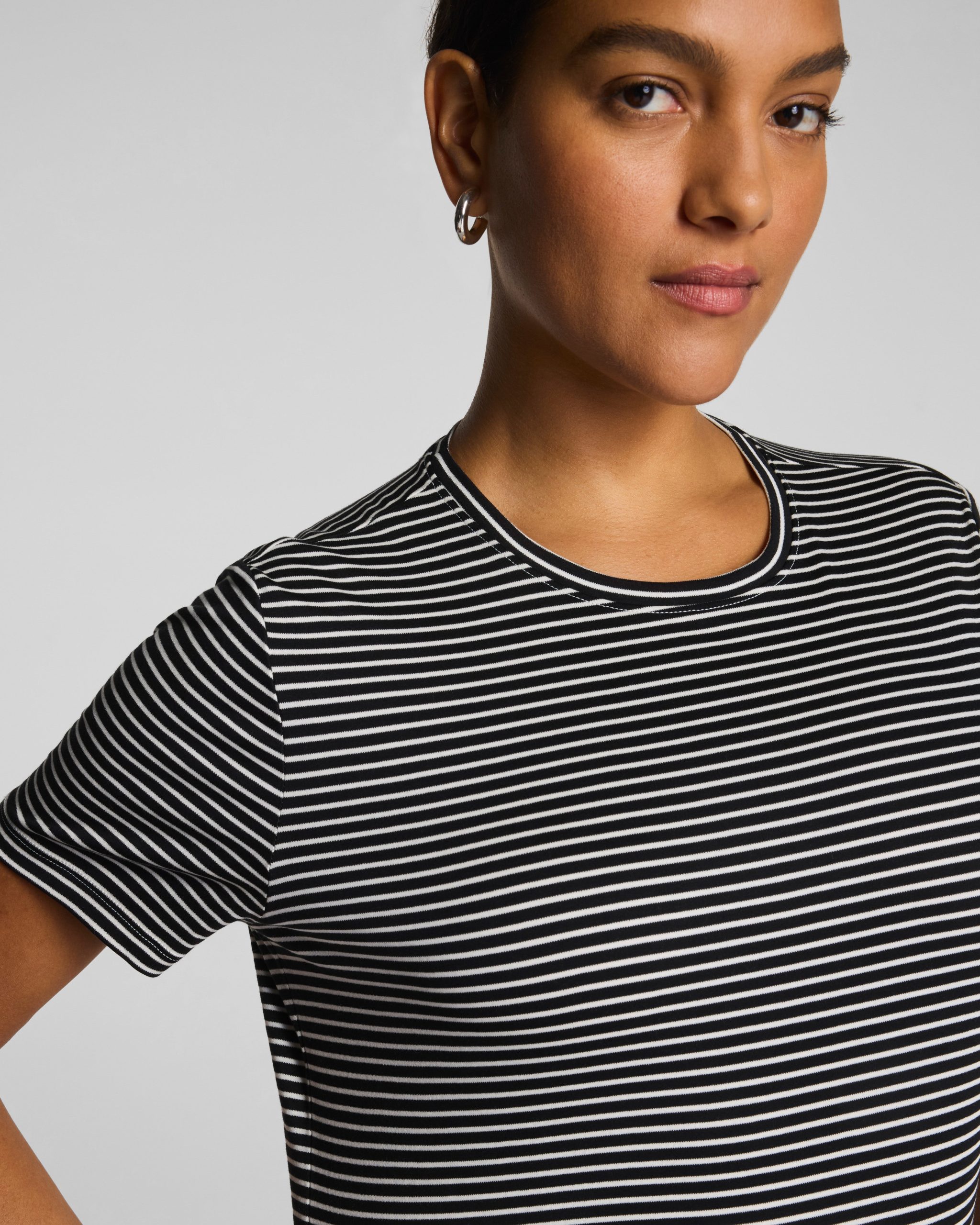 SPANX? Lightweight Cotton Crewneck Tee | Classic Black/Linen Stripe - Image 3