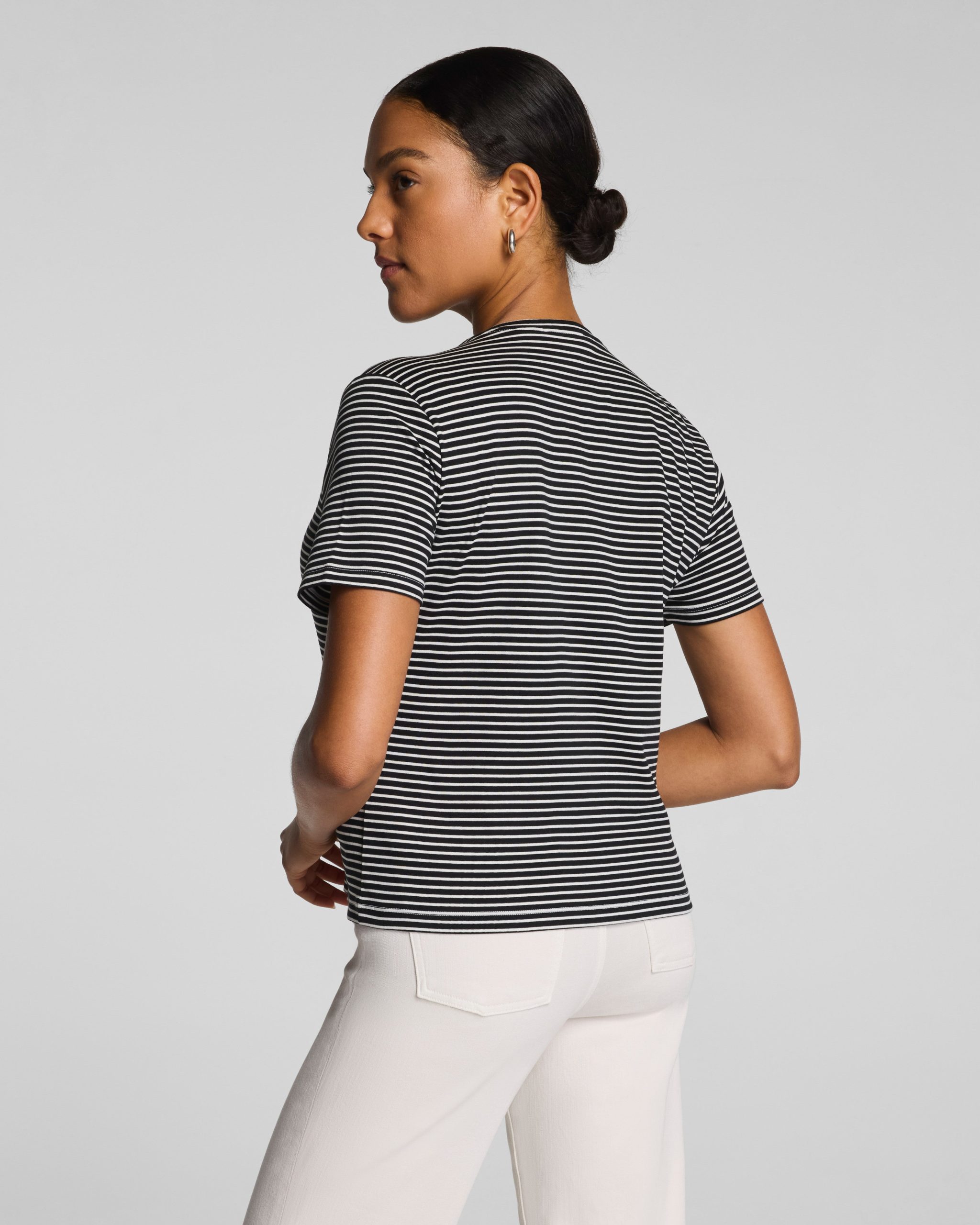 SPANX? Lightweight Cotton Crewneck Tee | Classic Black/Linen Stripe - Image 2