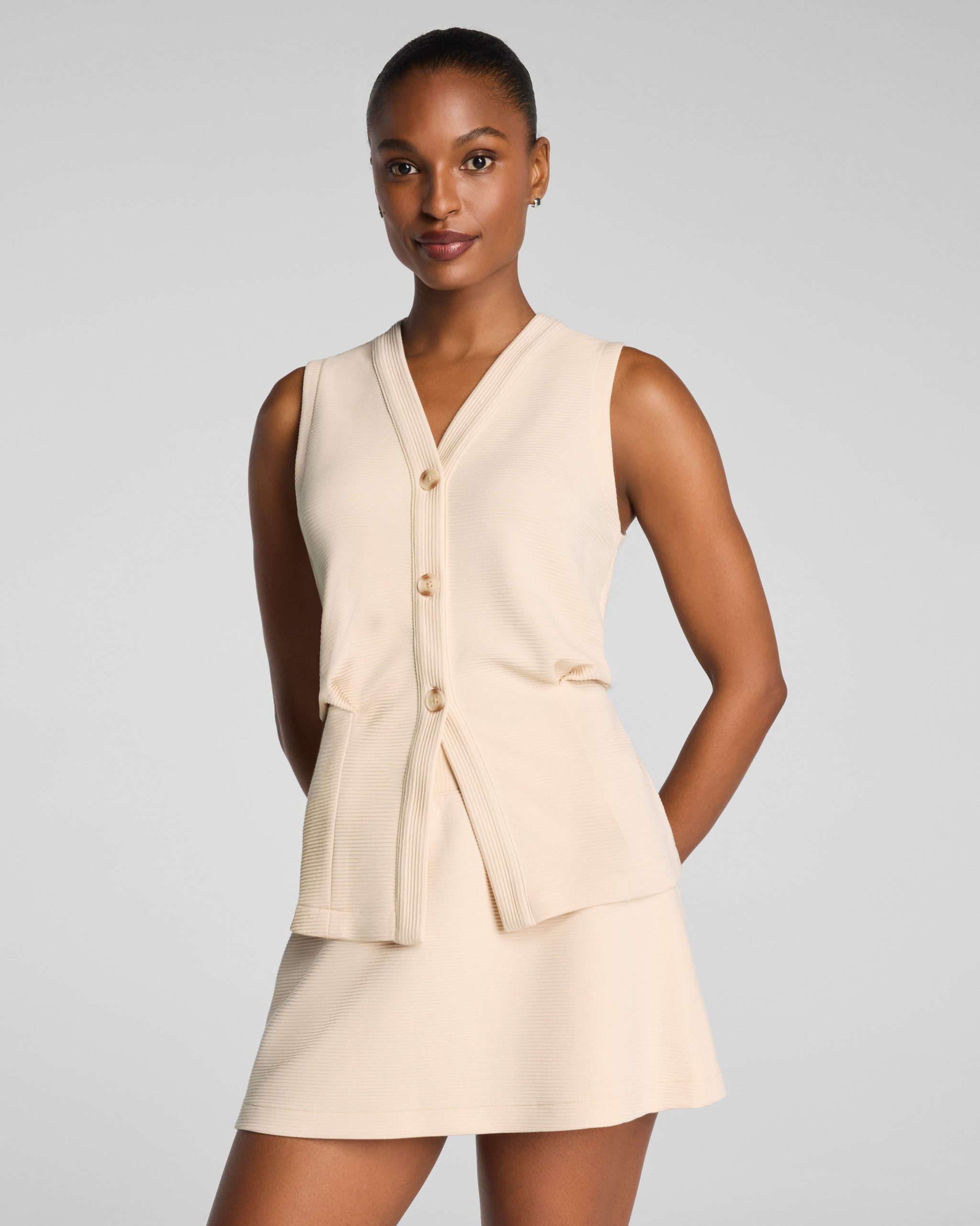 SPANX AirEssentials? French Rib Button-Down Vest | Toasted Coconut