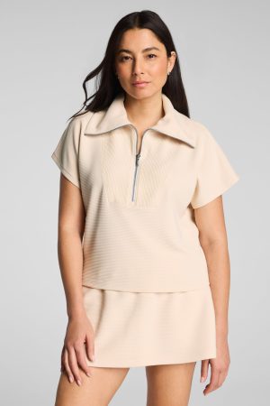 SPANX AirEssentials? French Rib Short Sleeve Half Zip | Toasted Coconut