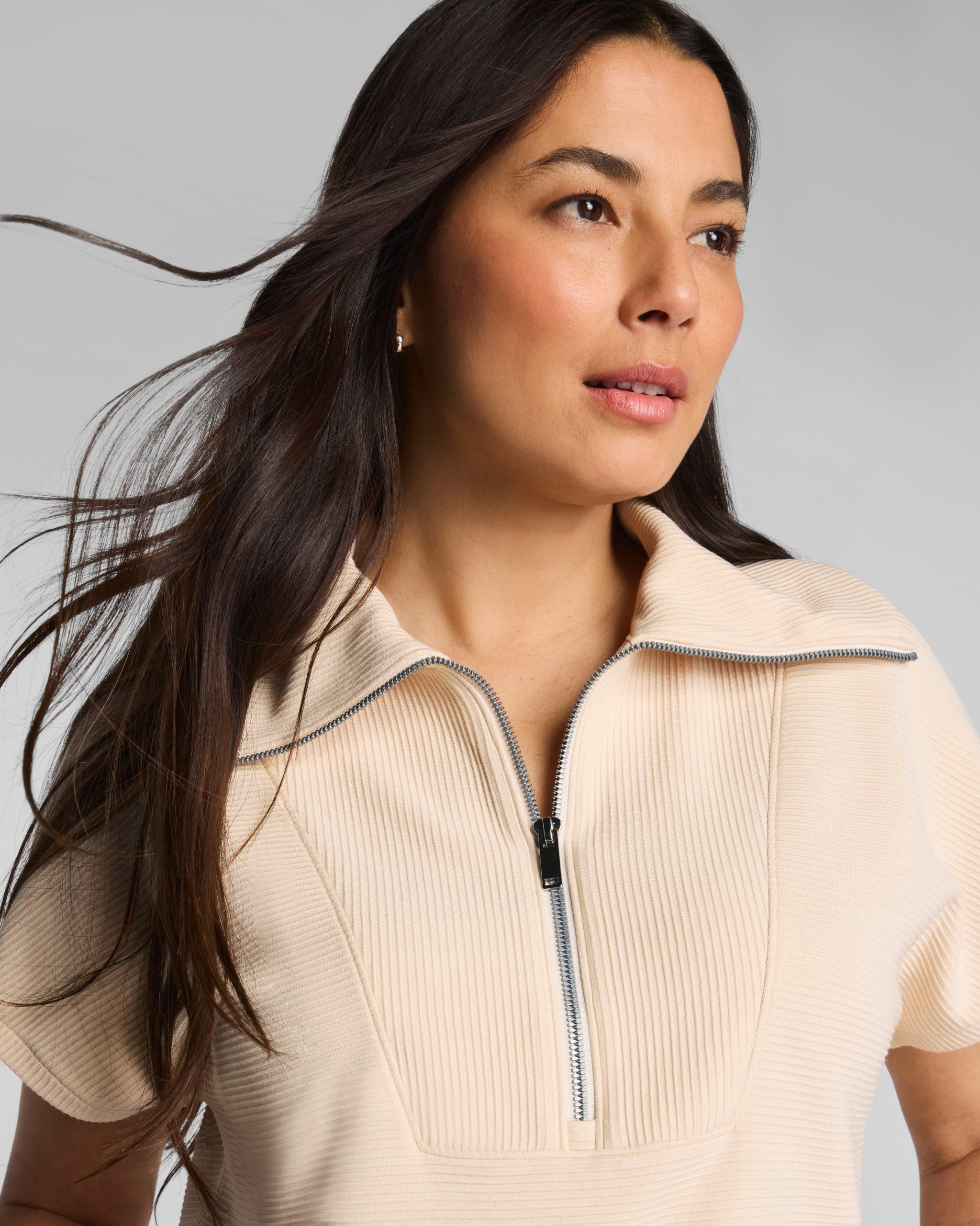 SPANX AirEssentials? French Rib Short Sleeve Half Zip | Toasted Coconut - Image 3