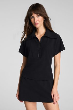 SPANX AirEssentials? French Rib Short Sleeve Half Zip | Very Black