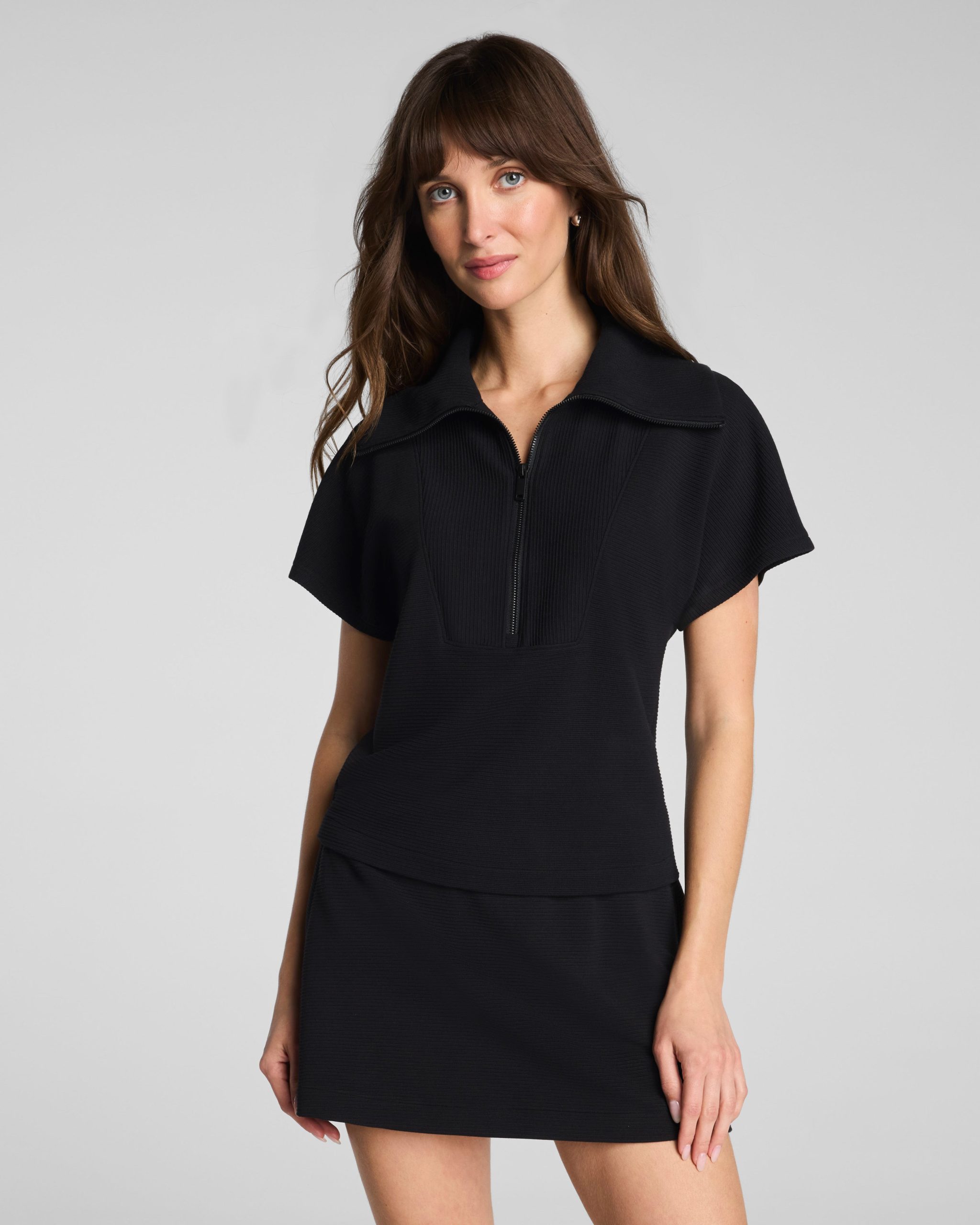 SPANX AirEssentials? French Rib Short Sleeve Half Zip | Very Black