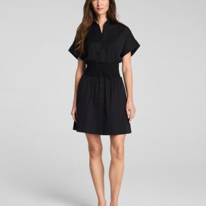 SPANX? Poplin Smocked Mini Shirt Dress | Classic Black