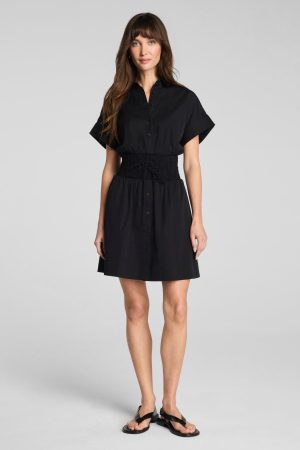 SPANX? Poplin Smocked Mini Shirt Dress | Classic Black