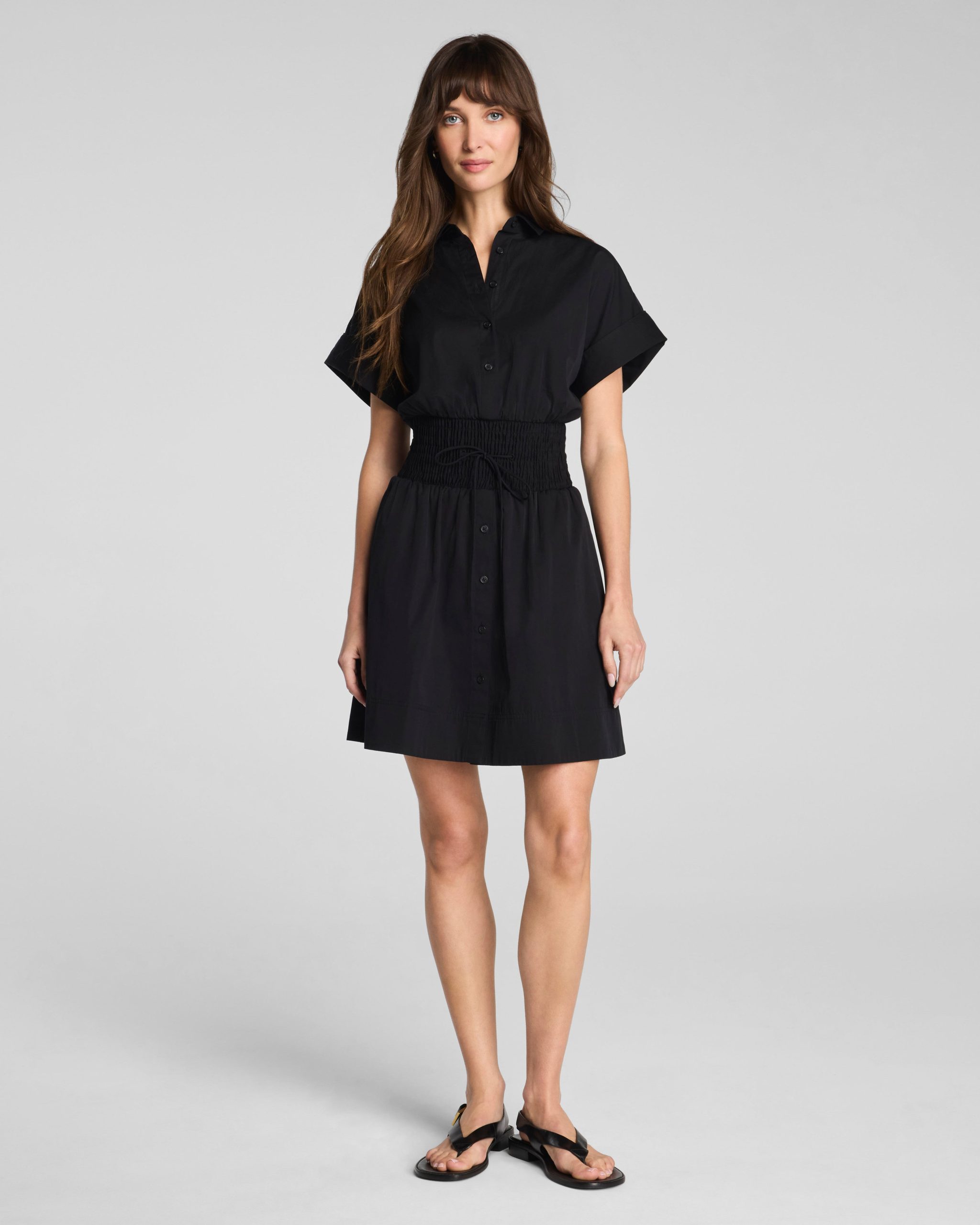 SPANX? Poplin Smocked Mini Shirt Dress | Classic Black