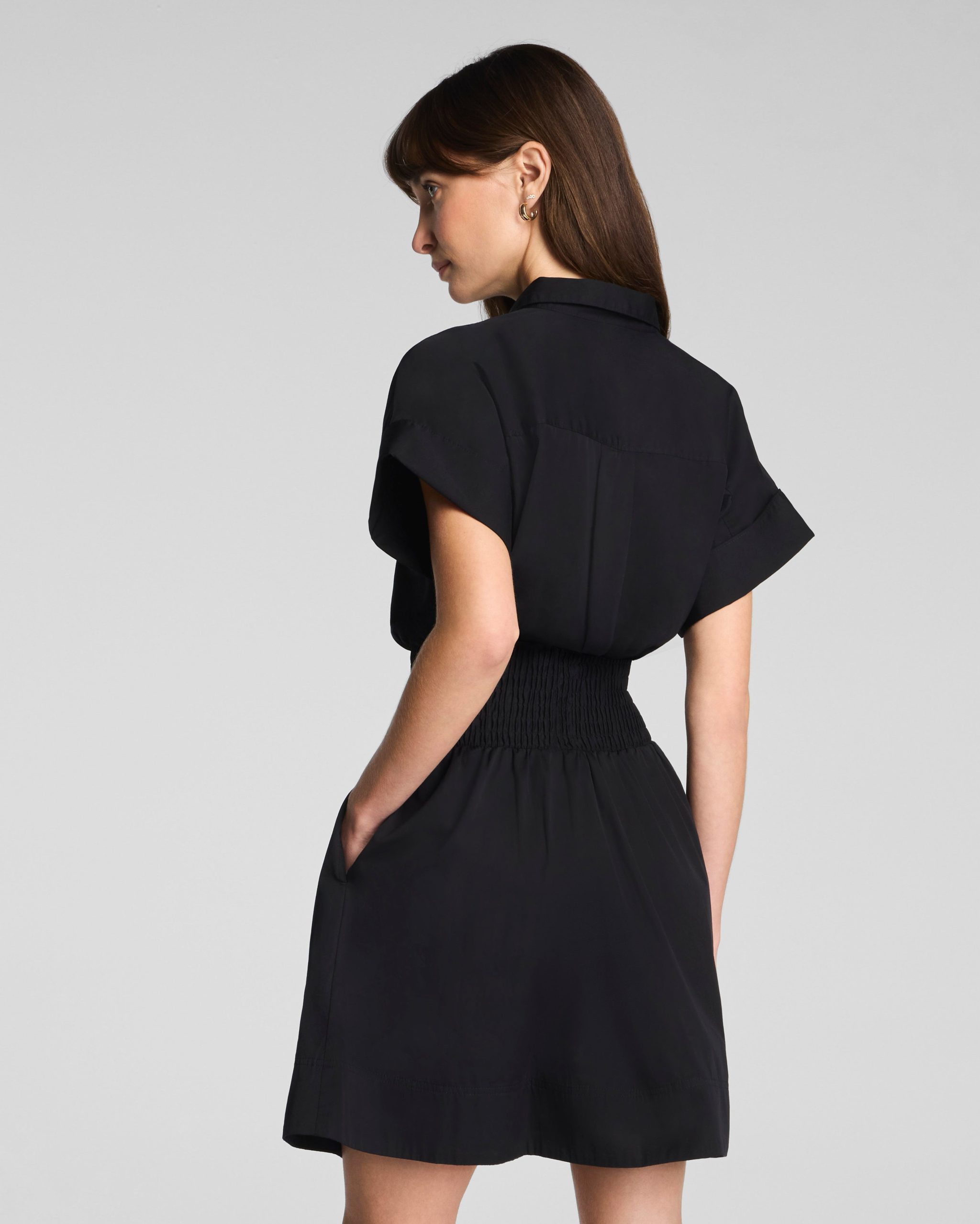 SPANX? Poplin Smocked Mini Shirt Dress | Classic Black - Image 3