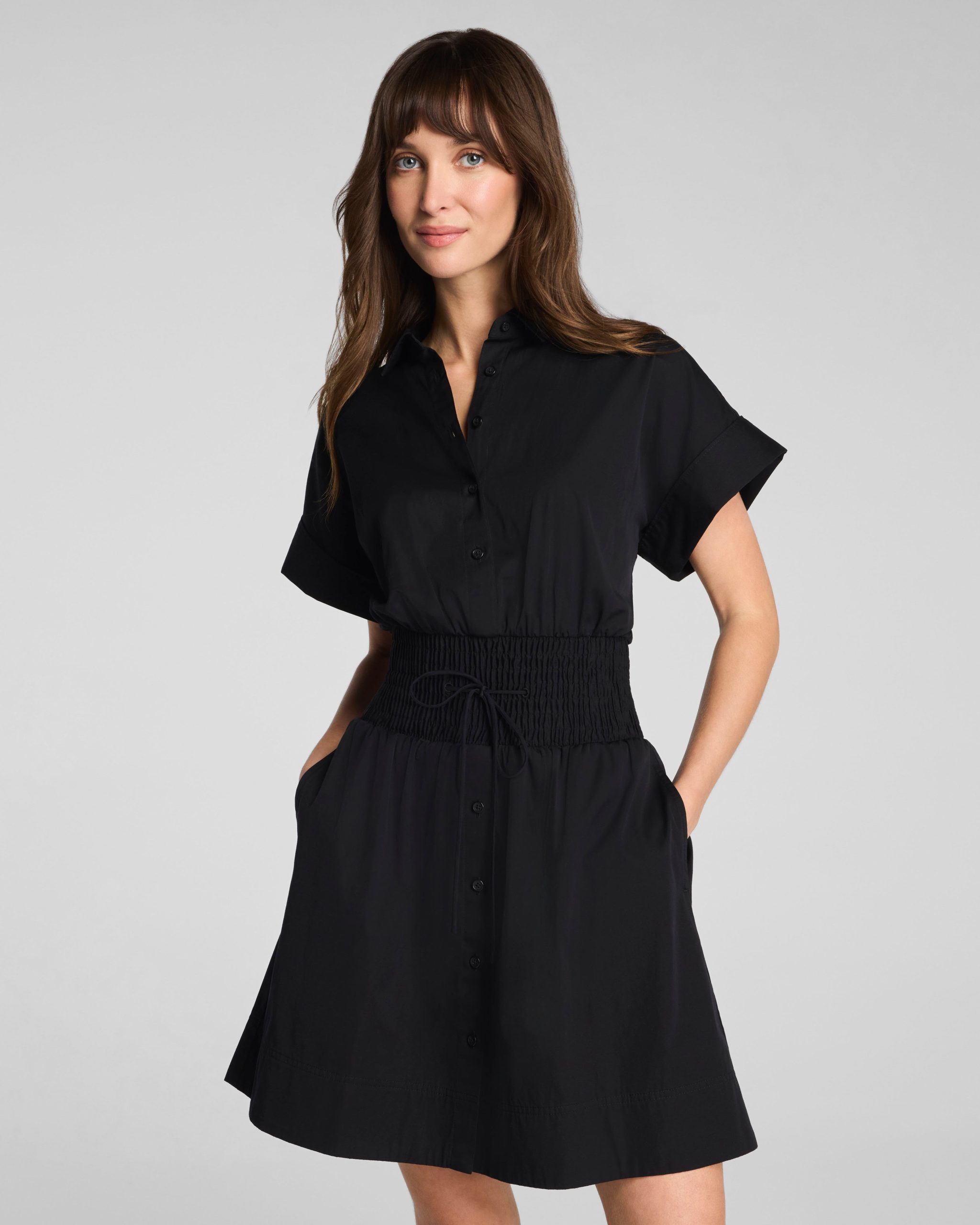 SPANX? Poplin Smocked Mini Shirt Dress | Classic Black - Image 2