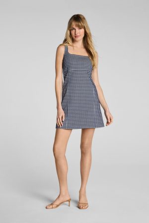 SPANX? Ponte Jacquard Square Neck Mini Dress | Timeless Navy Gingham