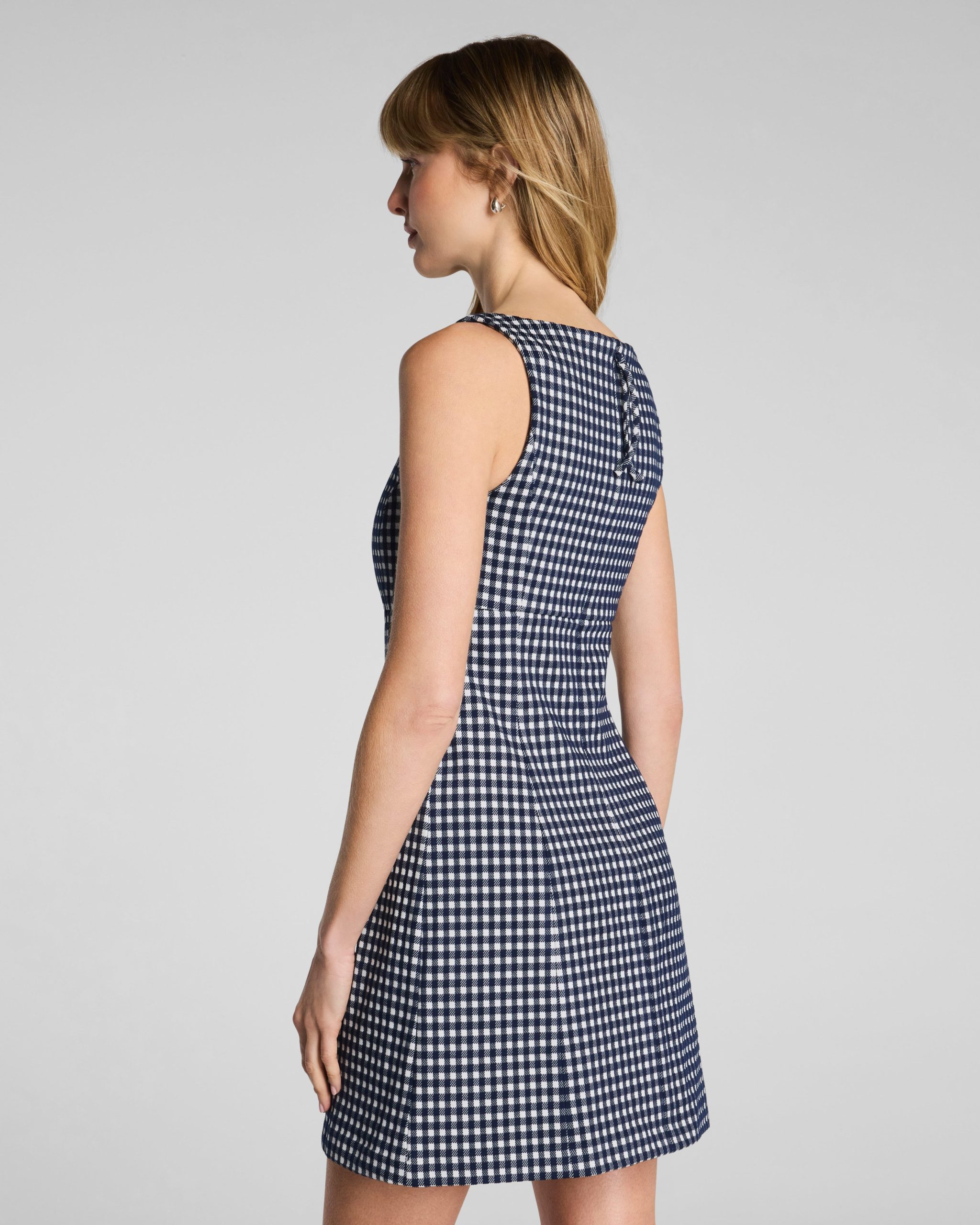 SPANX? Ponte Jacquard Square Neck Mini Dress | Timeless Navy Gingham - Image 3
