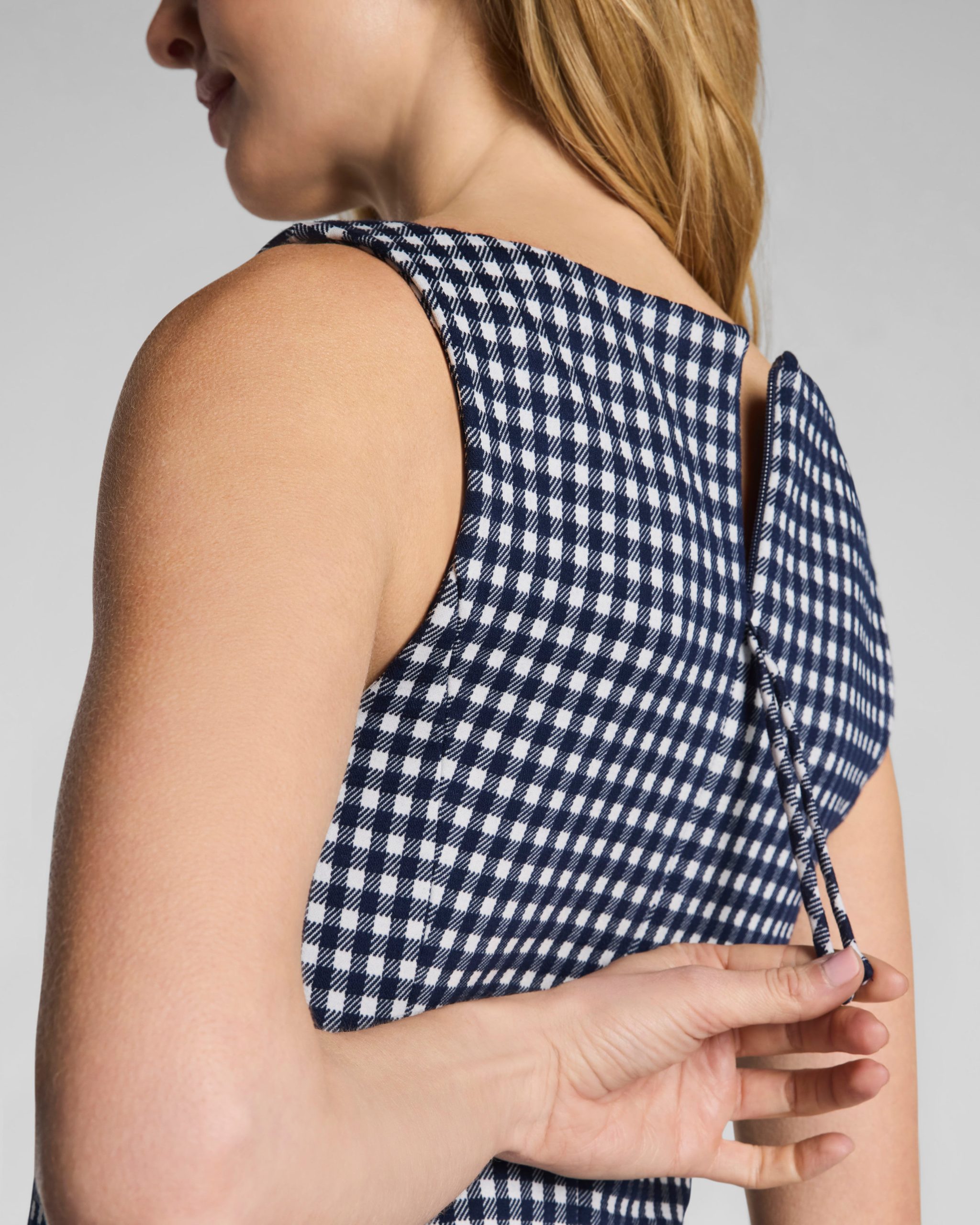SPANX? Ponte Jacquard Square Neck Mini Dress | Timeless Navy Gingham - Image 5