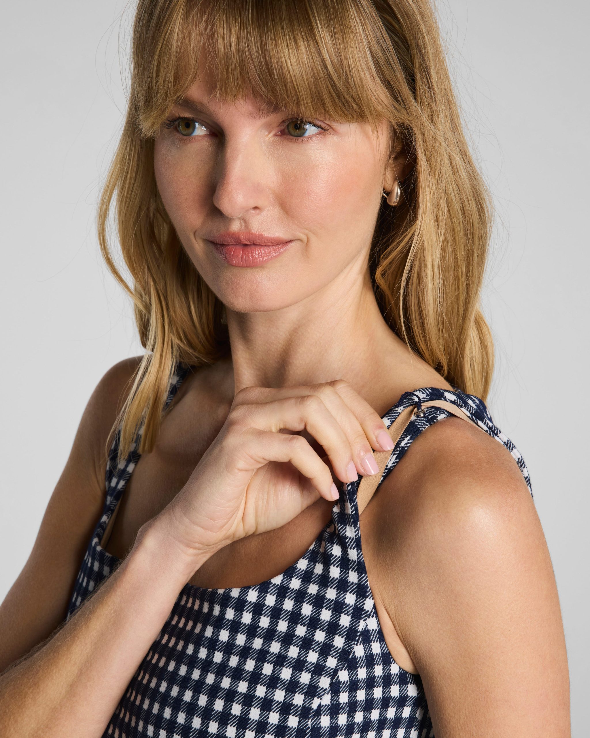 SPANX? Ponte Jacquard Square Neck Mini Dress | Timeless Navy Gingham - Image 4