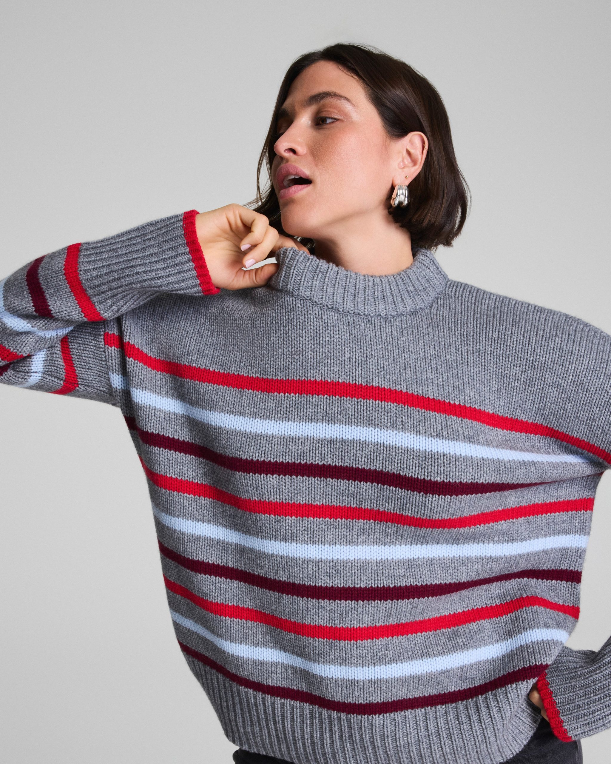 La Ligne Marin Sweater | Gray/SPANX? Red/Light Blue/Cassis - Image 3