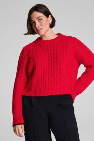 La Ligne Cropped Cable Marin Sweater | SPANX? Red