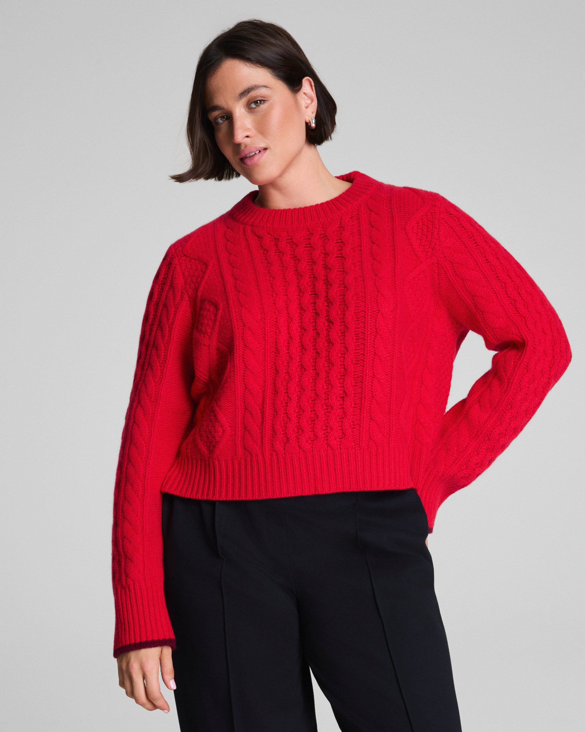 La Ligne Cropped Cable Marin Sweater | SPANX? Red