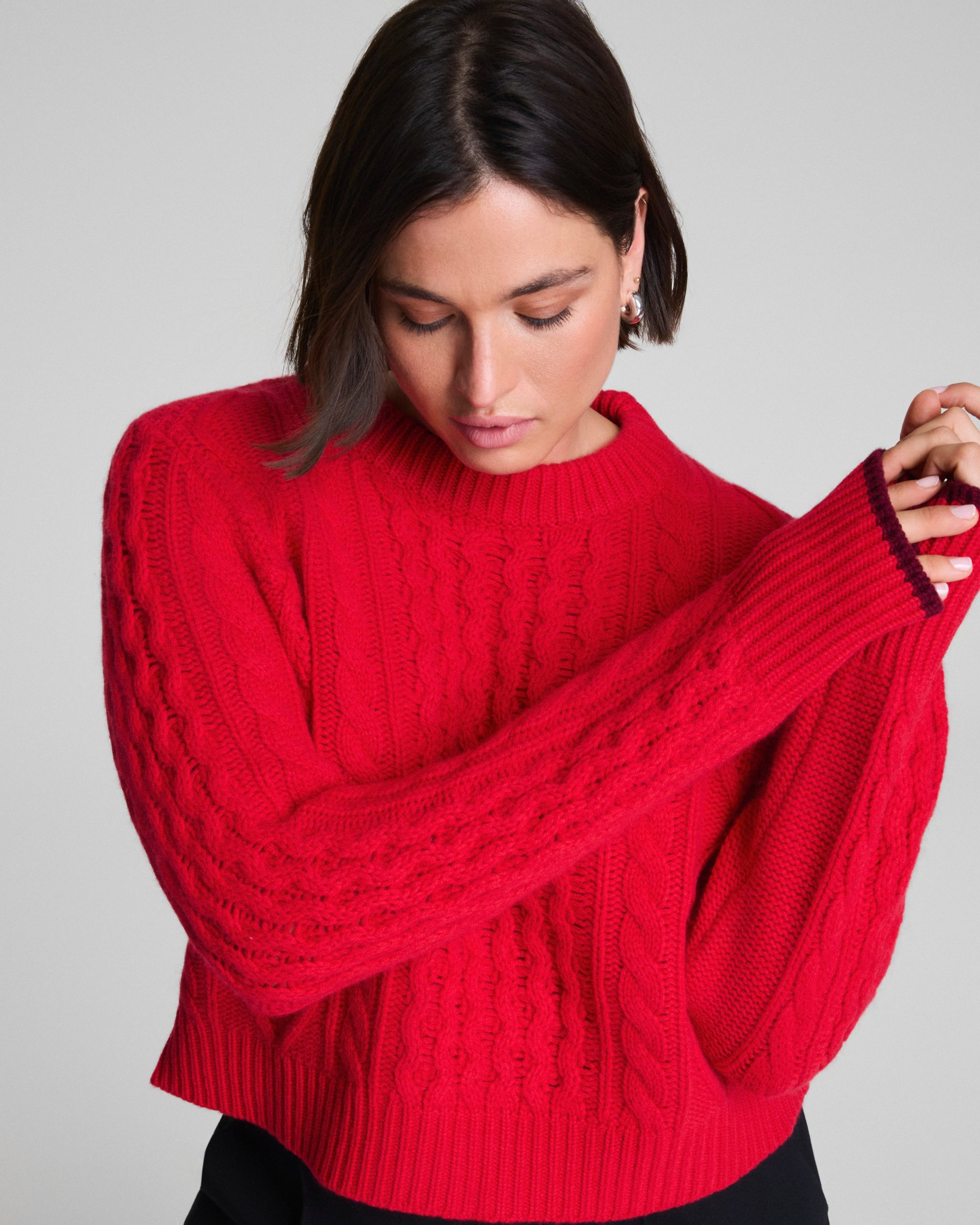 La Ligne Cropped Cable Marin Sweater | SPANX? Red - Image 3
