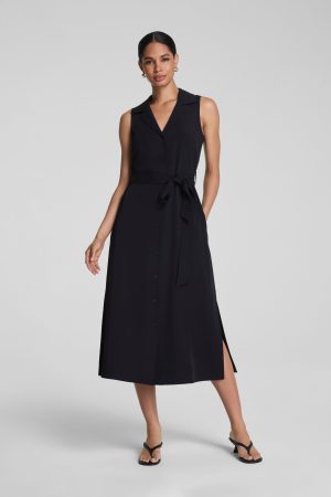 SPANX? CarryOn Belted Midi Shirt Dress | Classic Black