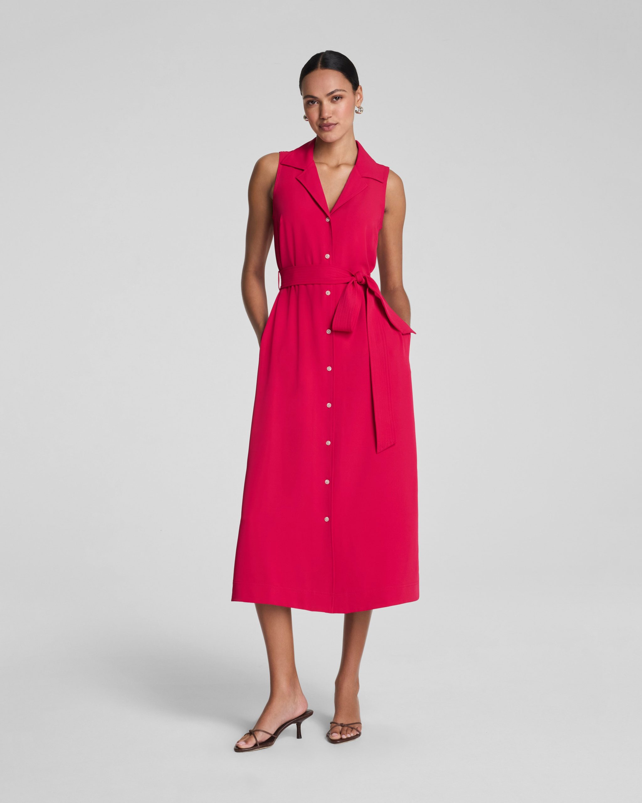 SPANX? CarryOn Belted Midi Shirt Dress | Fuchsia