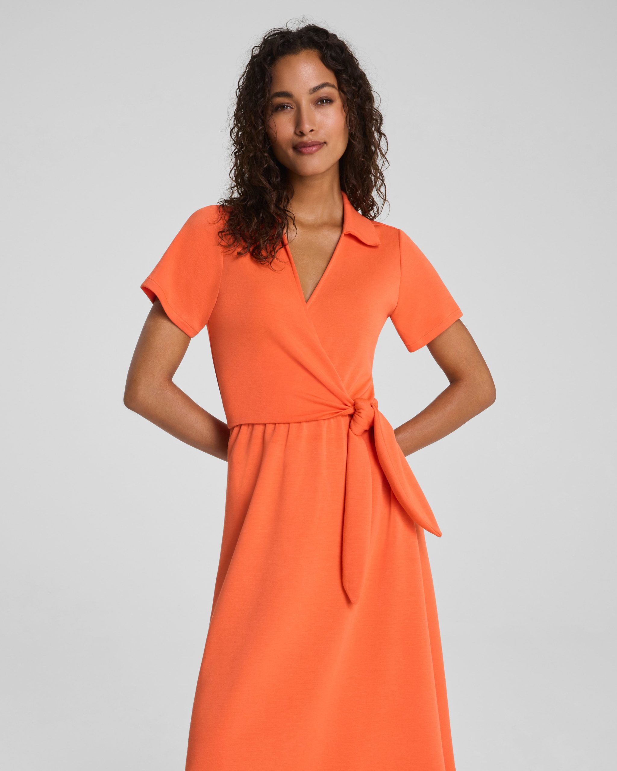 SPANX AirEssentials? Collared Tie-Waist Midi Dress | Sunset Coral - Image 3