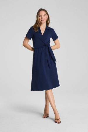 SPANX AirEssentials? Collared Tie-Waist Midi Dress | Timeless Navy