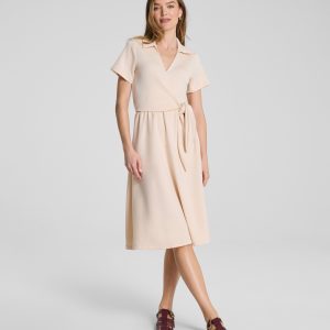 SPANX AirEssentials? Collared Tie-Waist Midi Dress | Toasted Coconut