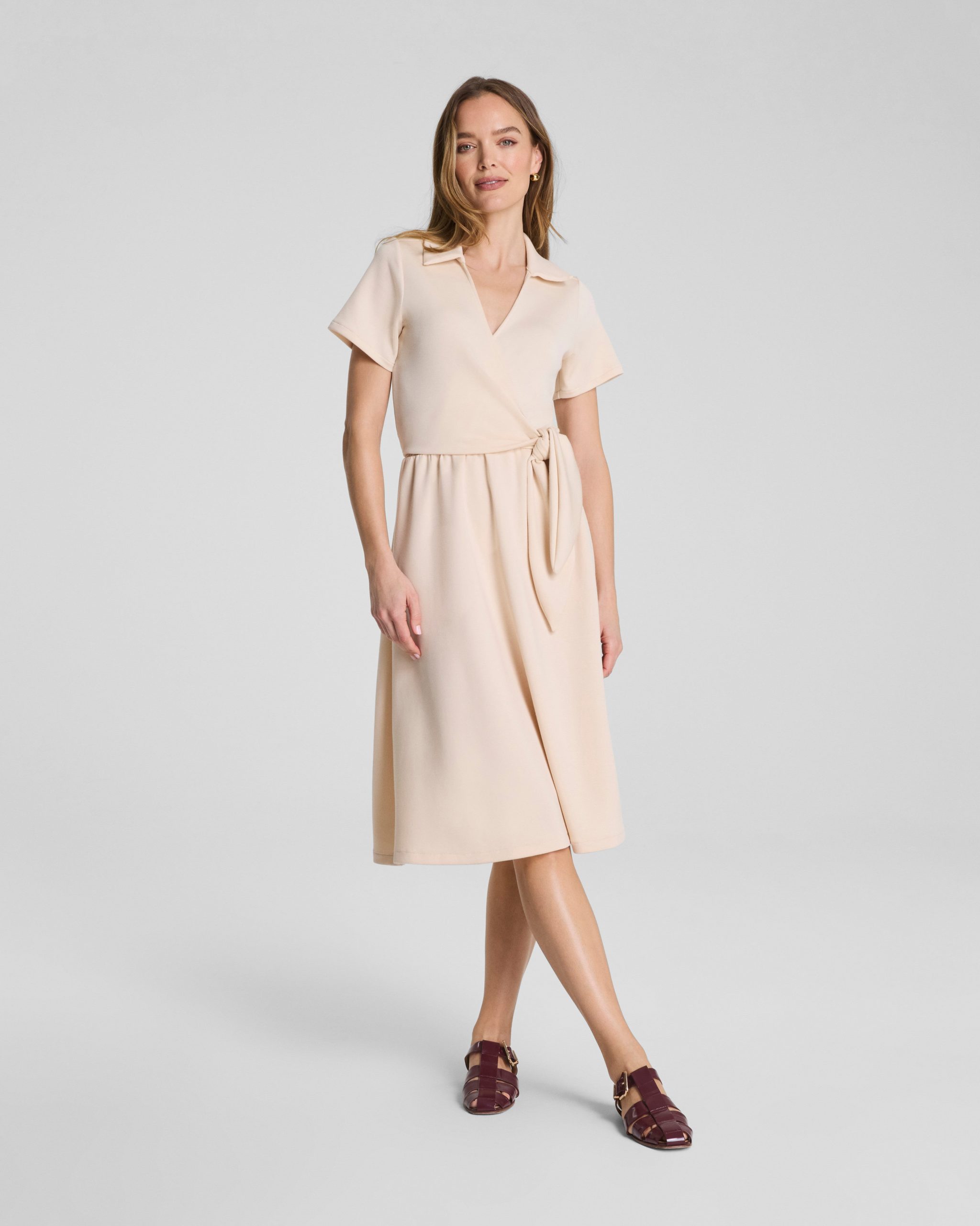SPANX AirEssentials? Collared Tie-Waist Midi Dress | Toasted Coconut