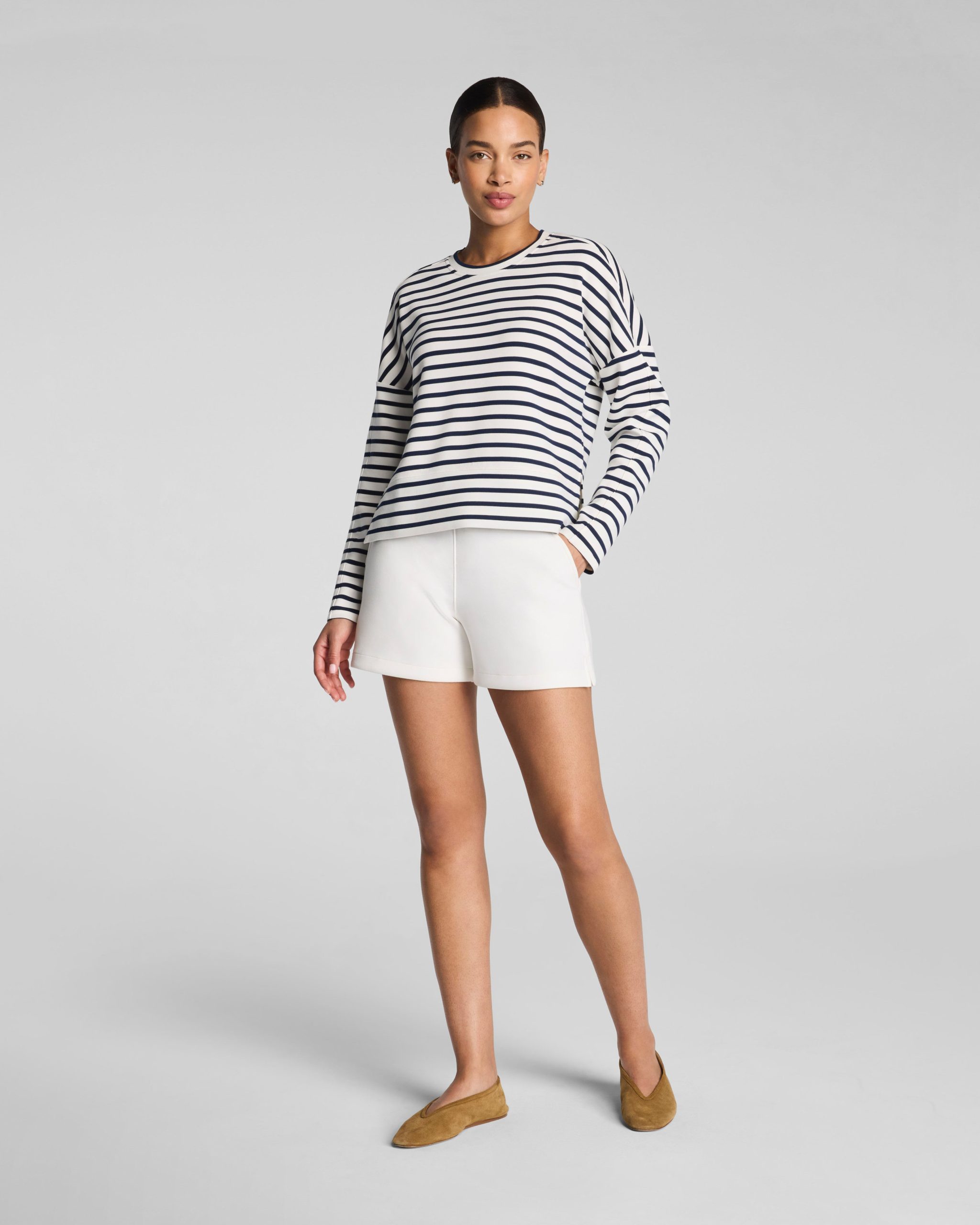 SPANX AirEssentials? Crewneck Long Sleeve Top | Powder/Timeless Navy Stripe - Image 4