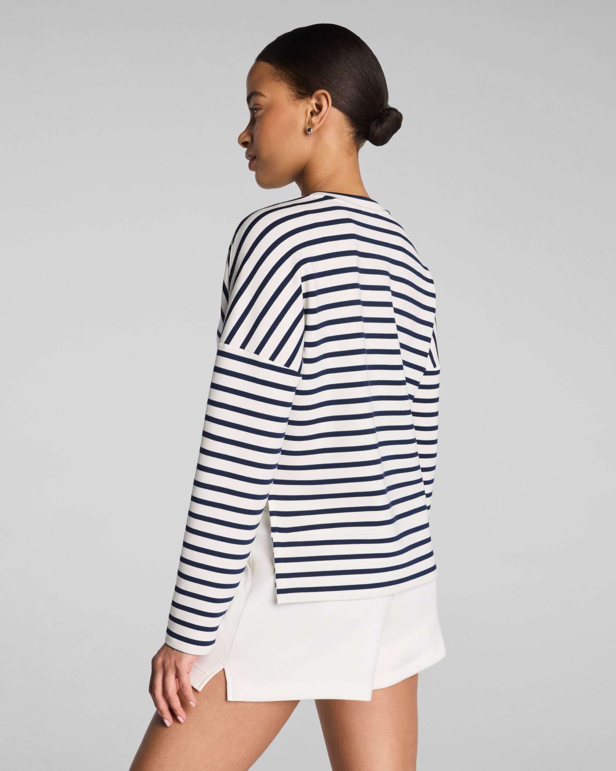 SPANX AirEssentials? Crewneck Long Sleeve Top | Powder/Timeless Navy Stripe - Image 2