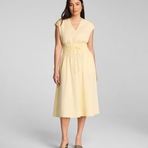 SPANX? Poplin V-Neck Smocked Midi Dress
