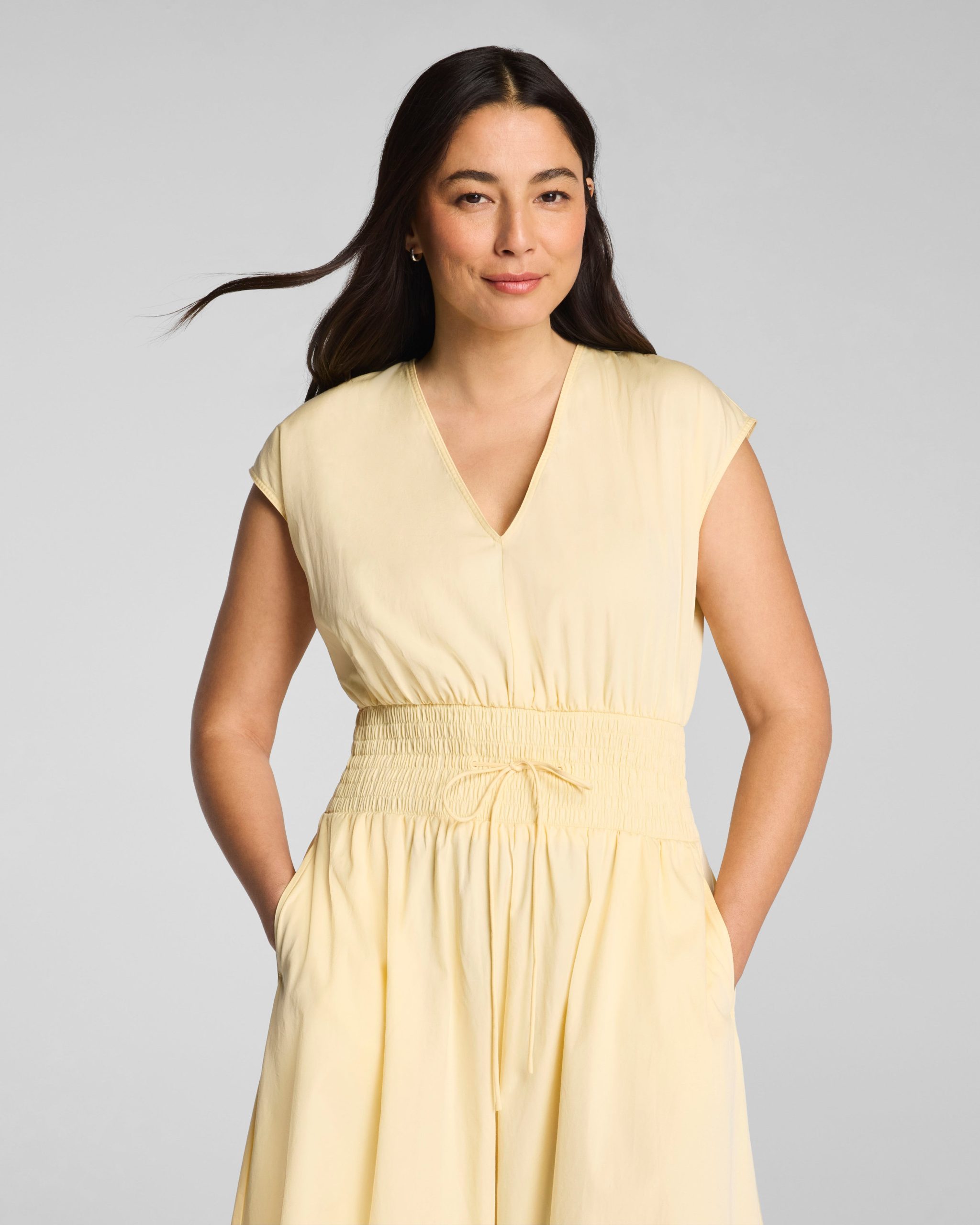 SPANX? Poplin V-Neck Smocked Midi Dress | Sunbeam - Image 3
