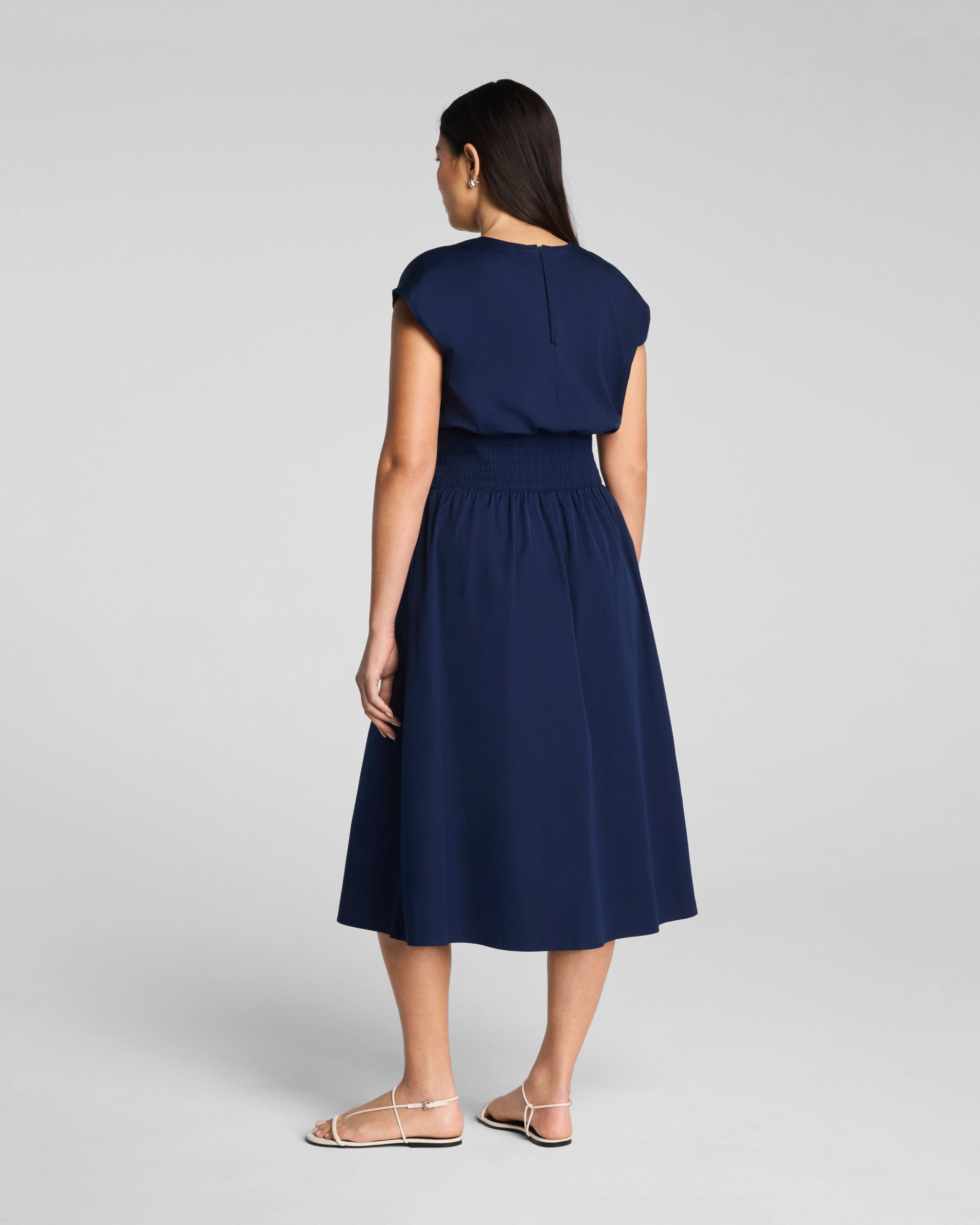 SPANX? Poplin V-Neck Smocked Midi Dress | Timeless Navy - Image 2