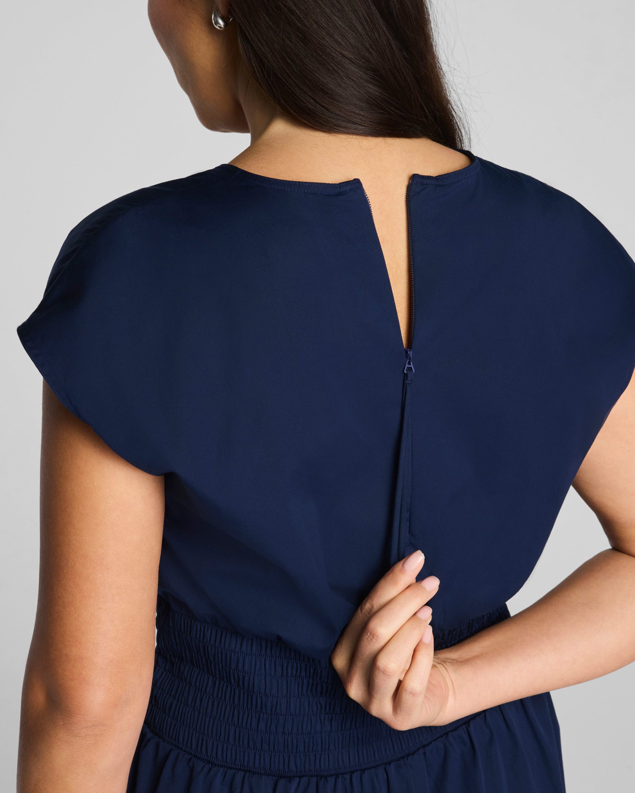 SPANX? Poplin V-Neck Smocked Midi Dress | Timeless Navy - Image 3