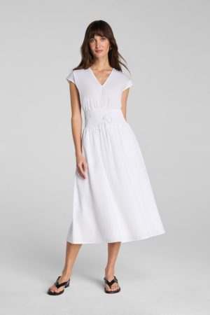 SPANX? Poplin V-Neck Smocked Midi Dress | Classic White