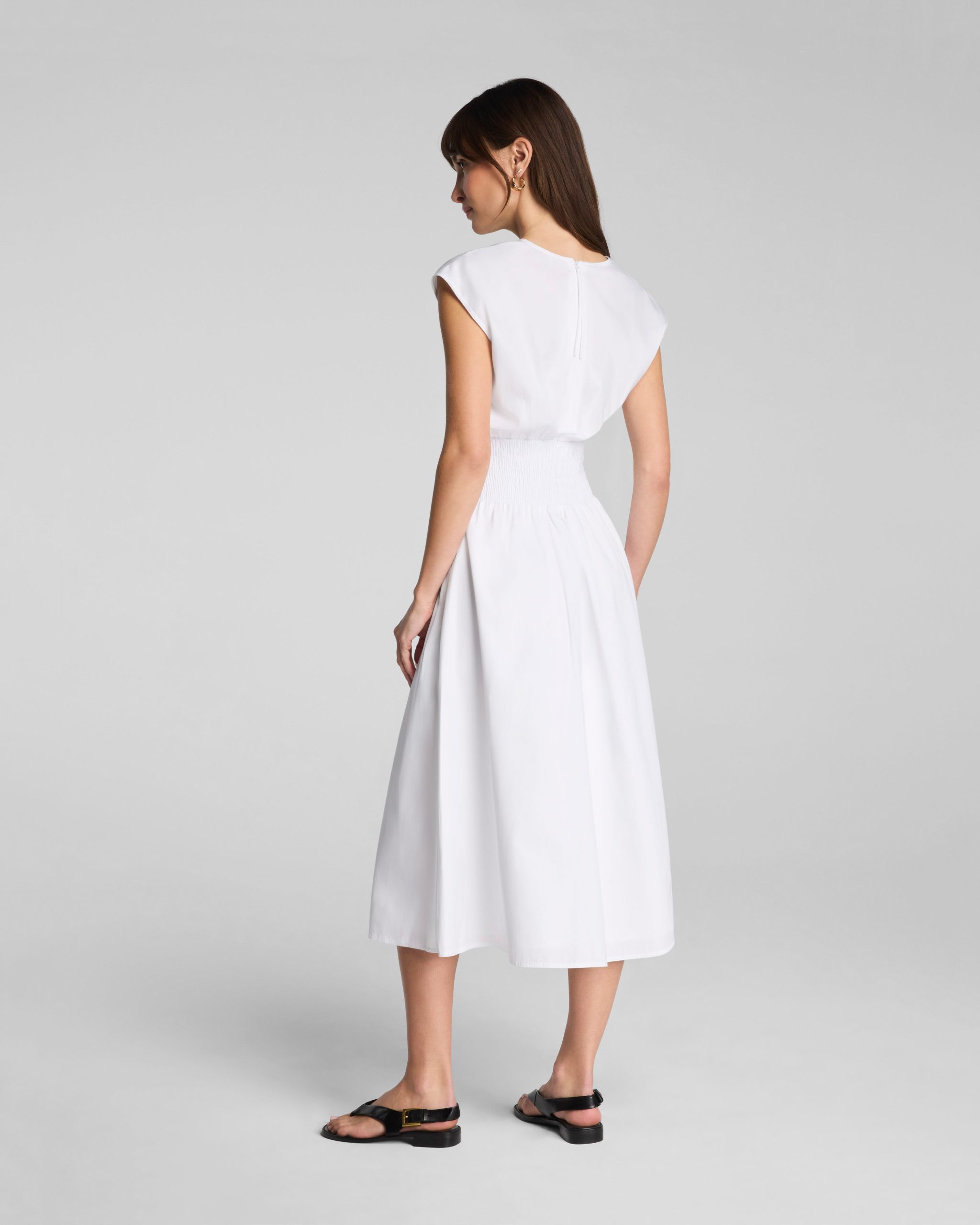 SPANX? Poplin V-Neck Smocked Midi Dress | Classic White - Image 2