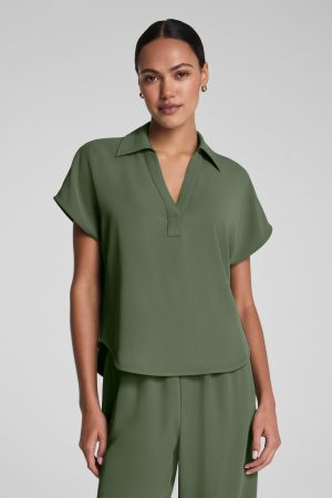 SPANX? CarryOn Collared Tee | Eucalyptus