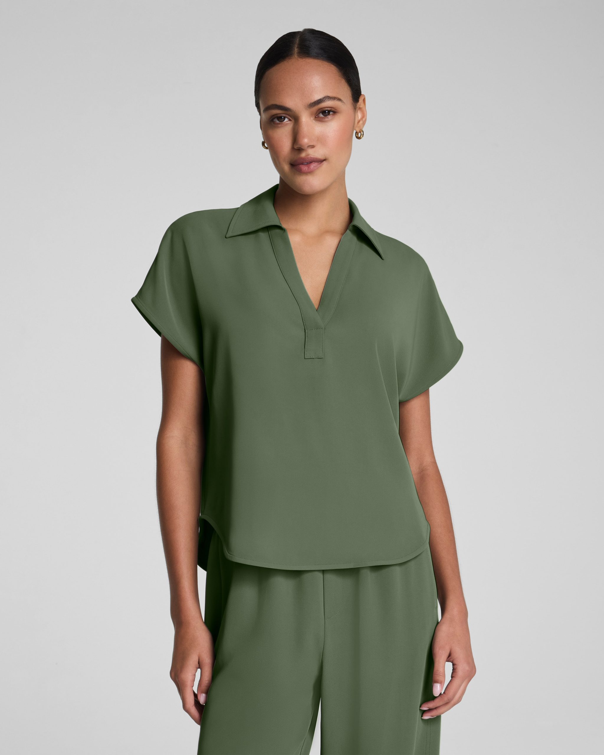 SPANX? CarryOn Collared Tee | Eucalyptus