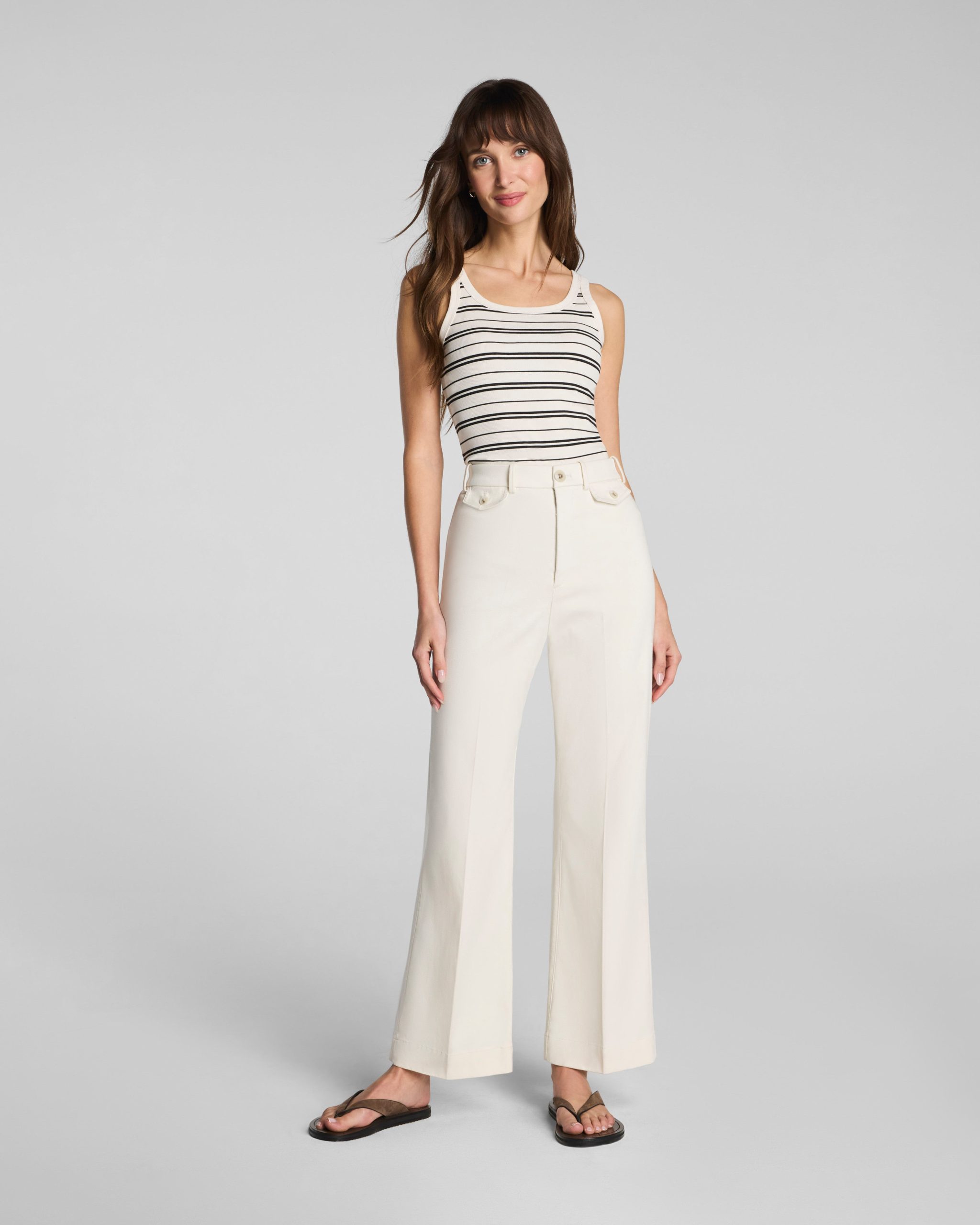 SPANX? Ribbed Knit Scoop Neck Tank | Linen/Classic Black Stripe - Image 3