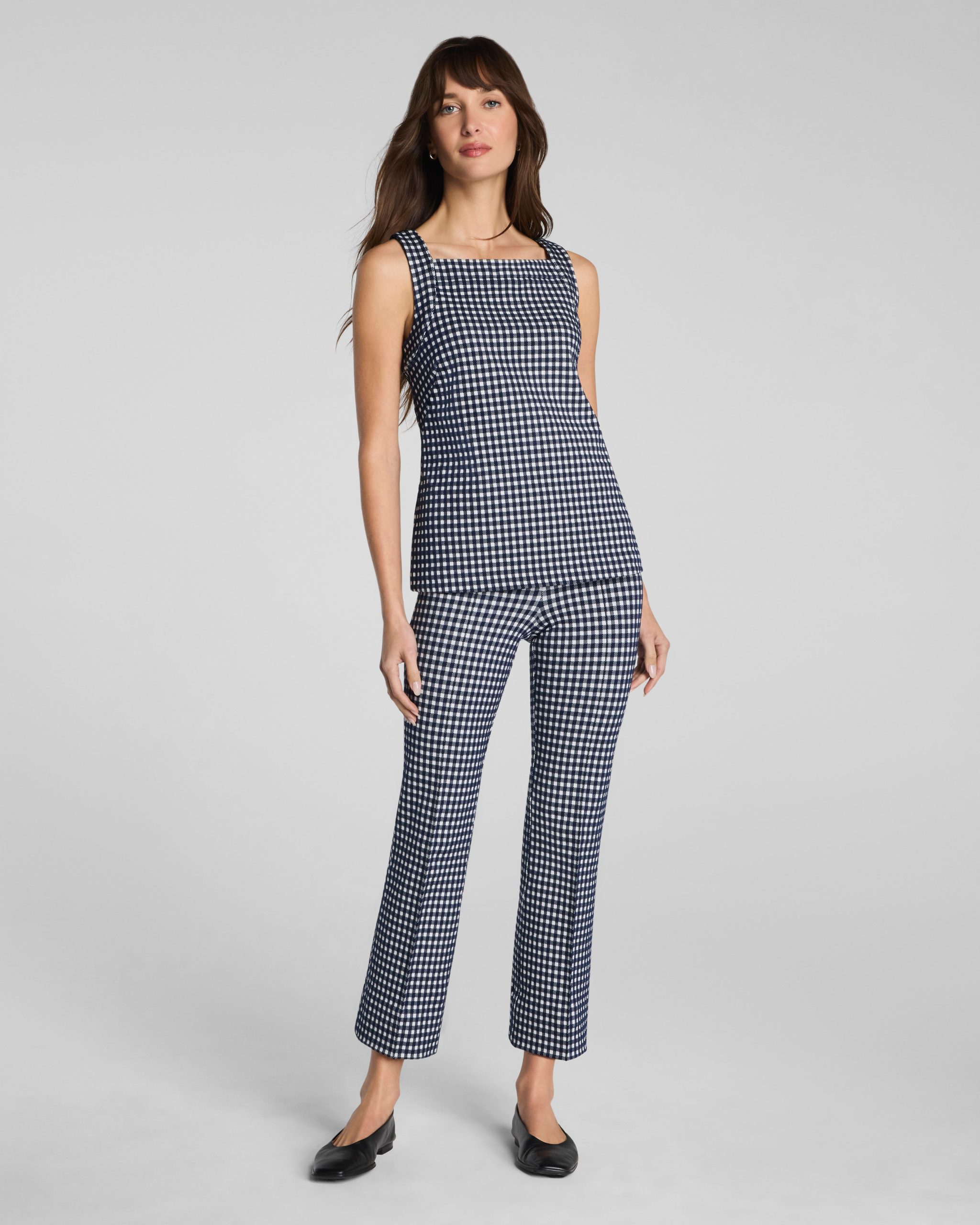 SPANX? Ponte Square Neck Tank | Timeless Navy Gingham - Image 3