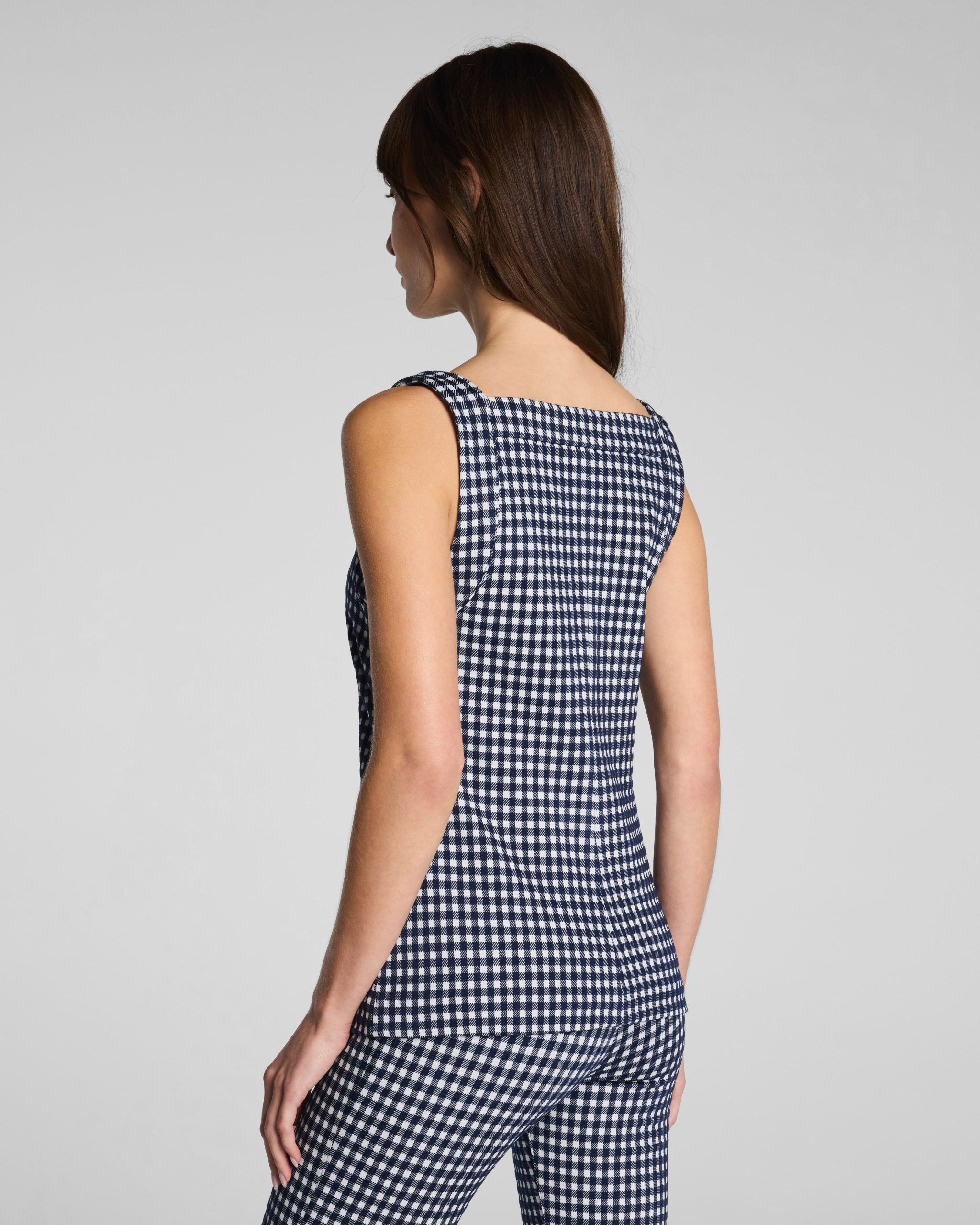 SPANX? Ponte Square Neck Tank | Timeless Navy Gingham - Image 2
