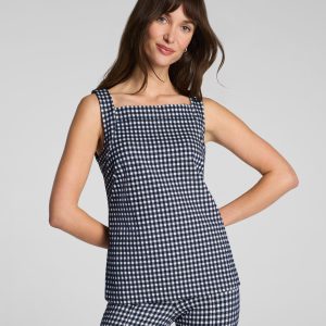 SPANX? Ponte Square Neck Tank | Timeless Navy Gingham