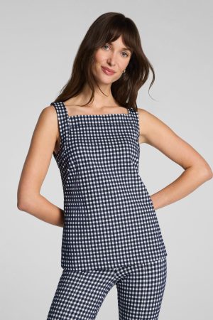 SPANX? Ponte Square Neck Tank | Timeless Navy Gingham