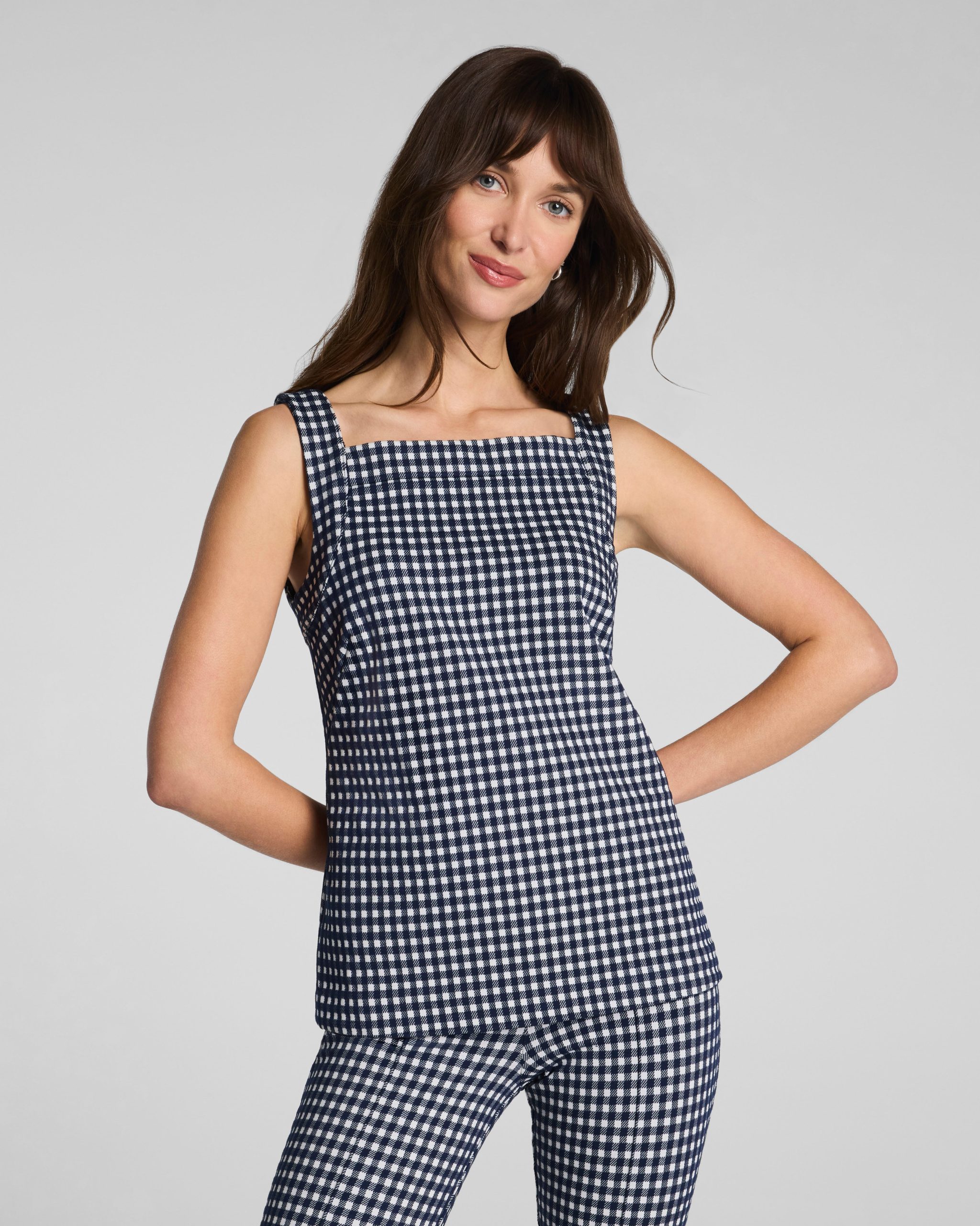 SPANX? Ponte Square Neck Tank | Timeless Navy Gingham