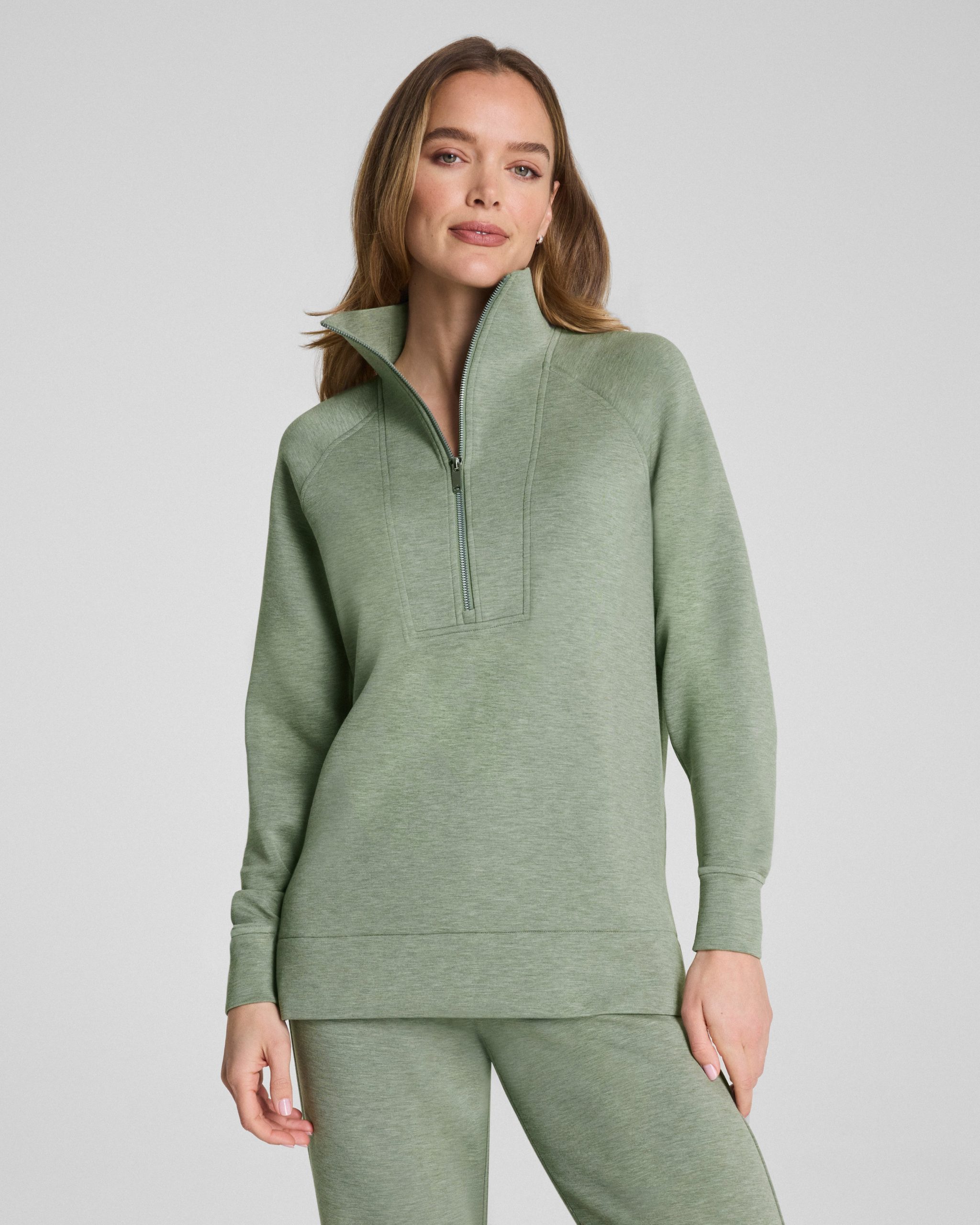 SPANX AirEssentials? Half Zip Tunic | Sage Brush Heather