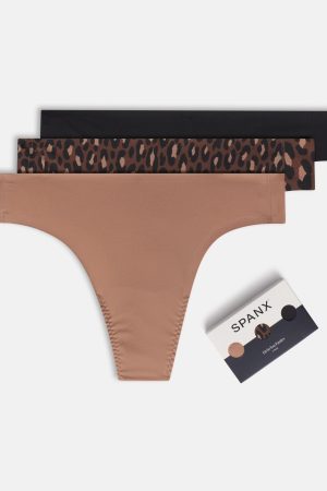 SPANXsmooth? Fit-To-You Thong 3-Pack Box | Cafe Au Lait/Iconic Leopard/Very Black