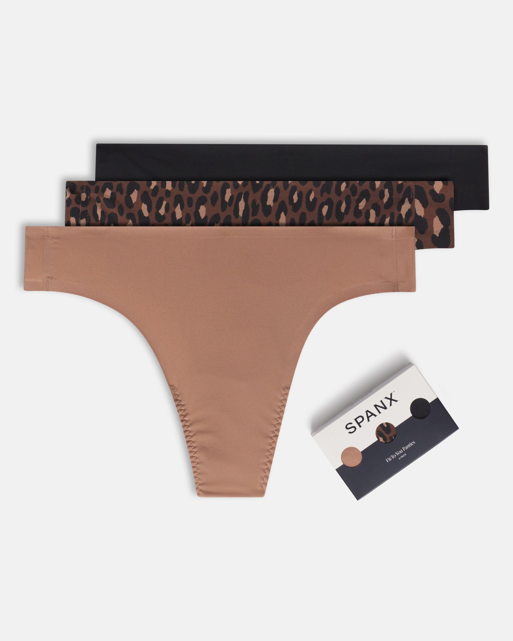 SPANXsmooth? Fit-To-You Thong 3-Pack Box | Cafe Au Lait/Iconic Leopard/Very Black