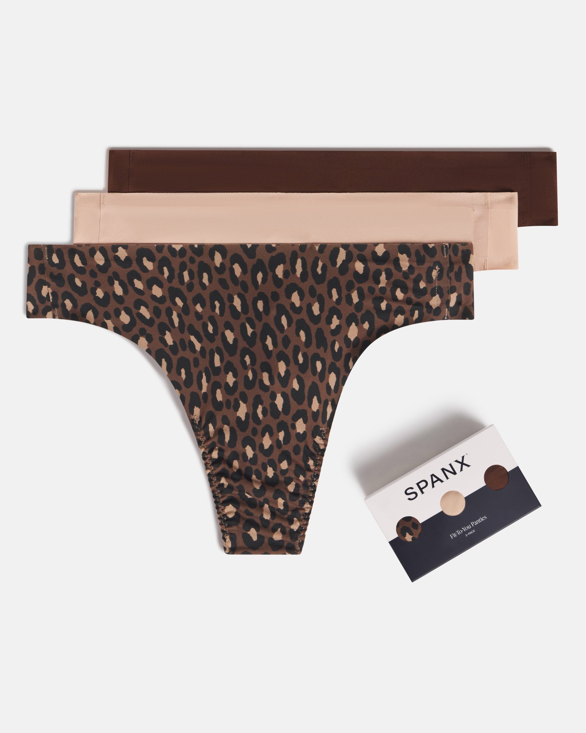SPANXsmooth? Fit-To-You Thong 3-Pack Box | Iconic Leopard/Naked 2.0/Espresso