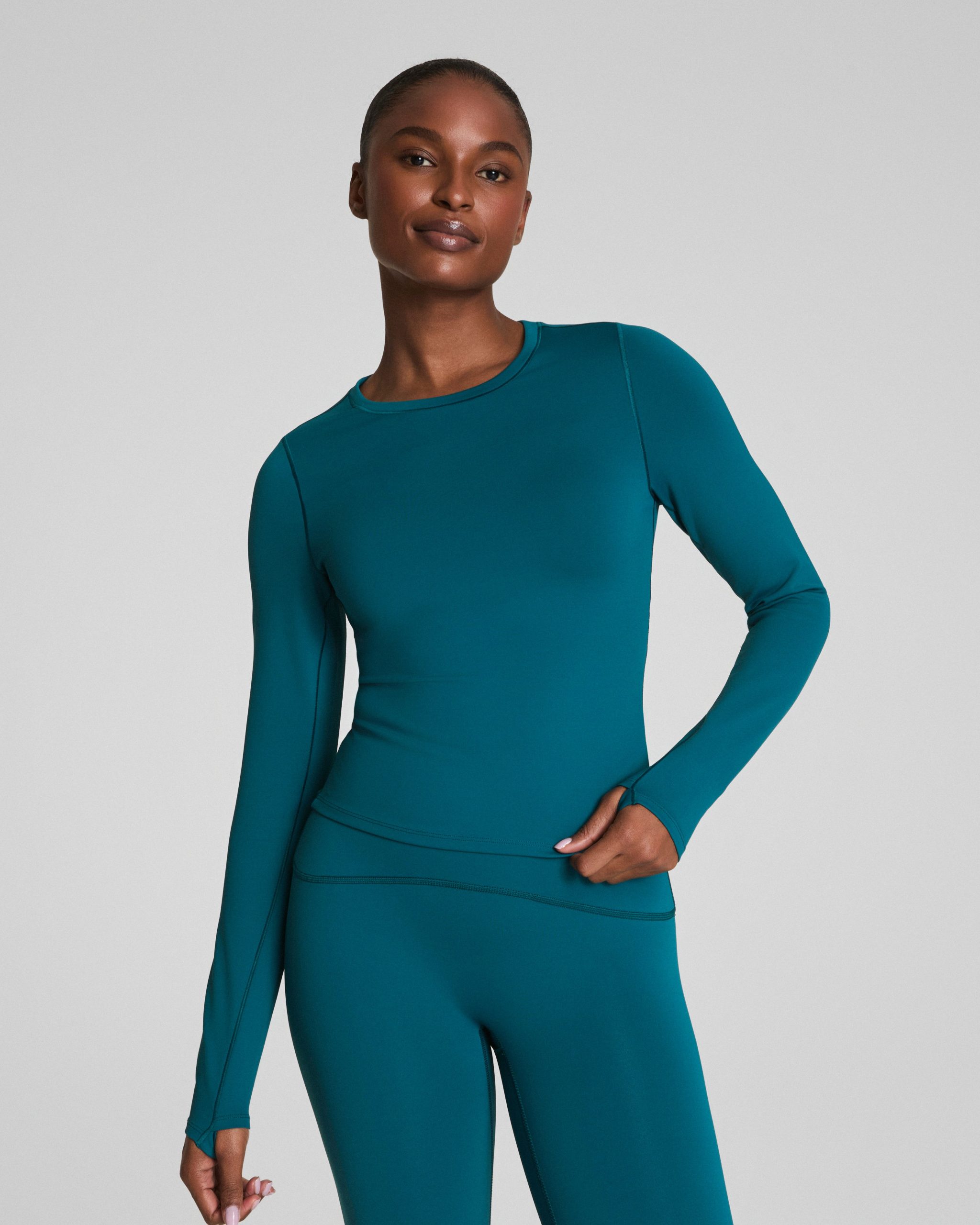 SPANXshape? Get Moving Long Sleeve Top with SecretSweat Tech | Light Emerald Bay
